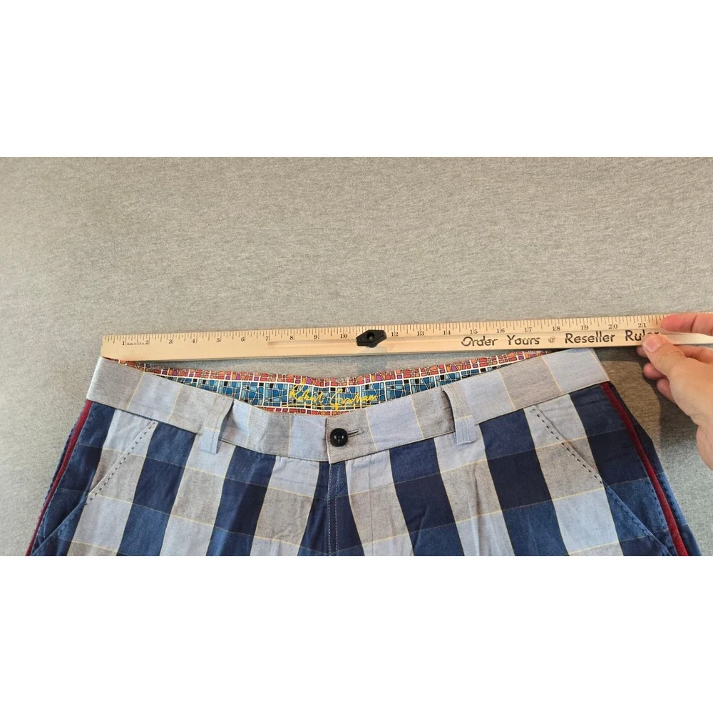 Robert Graham Plaid Shorts Mens 38 Blue Gray Striped‎ Designer Embroidered Hem